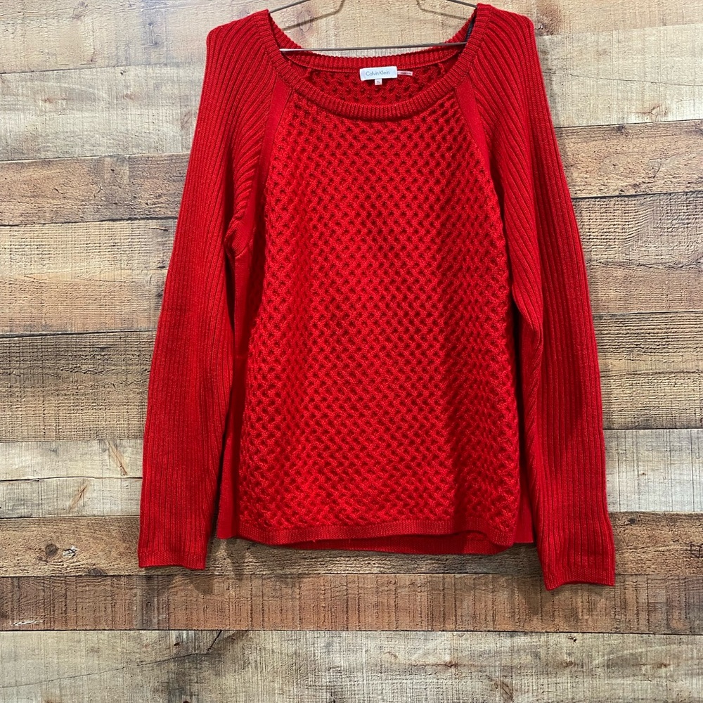 Calvin Klein Wool Blend Red Pullover Valentines Sweater Size XL